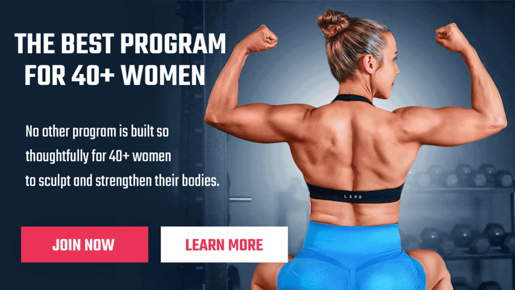 Banner promoting the best strength training program for women over 40.