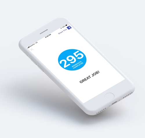 Iphone training app showing 295 workouts completed