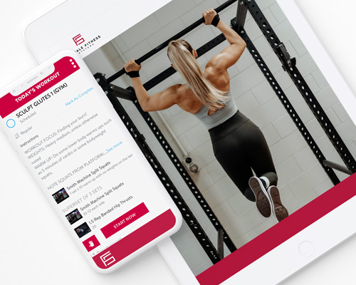 Online-training-program-phone-ipad-mockup Training program iphone and ipad mock up showing workout app.