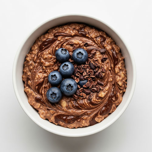 Chocolate protein oatmeal with blueberries pre workout meal